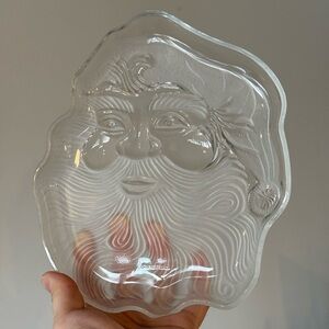 80s Vintage Santa Claus Christmas Candy Trinket Dish Tray KIG Indonesia Glass
